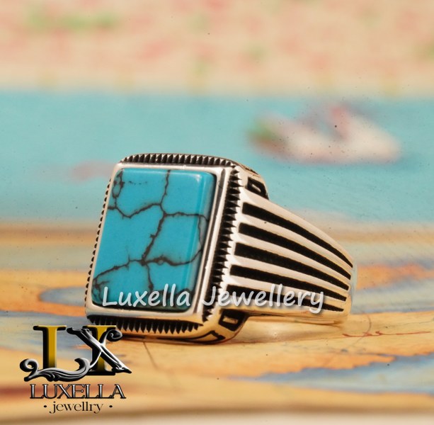 Sterling Silver Turquoise Men's Ring - Handcrafted Statement Jewelry for Men