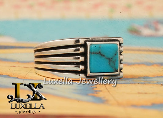 Sterling Silver Turquoise Men's Ring - Handcrafted Statement Jewelry for Men