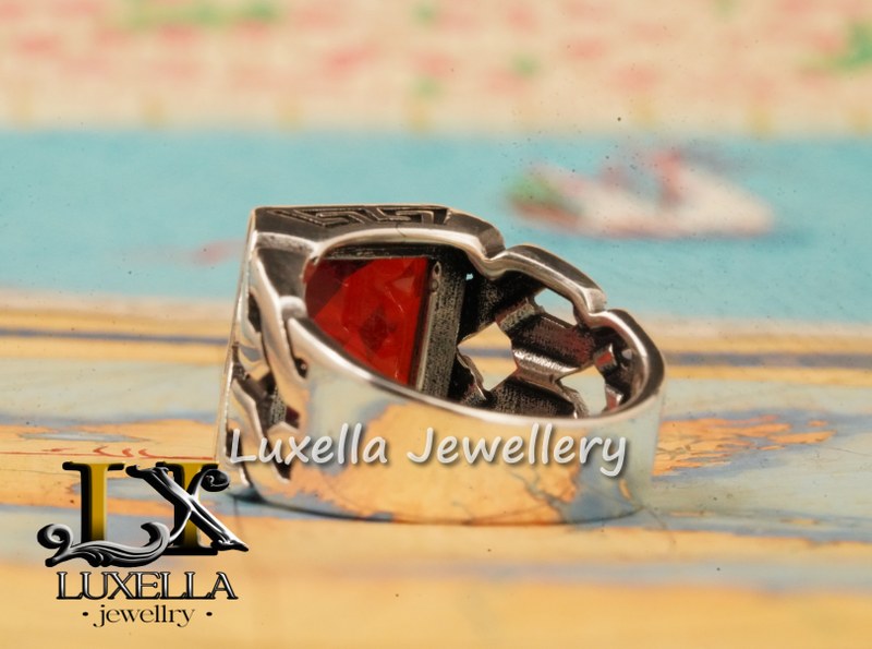 Sterling Silver Garnet Men's Ring - Handcrafted Jewelry for Bold Style