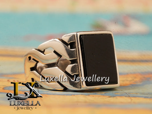 Sterling Silver 925 Onyx Men's Ring - Unique Handmade Men's Ring - Men's Onyx Ring