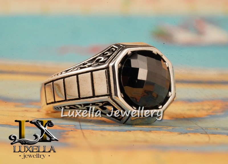 Sterling Silver Black Onyx Zircon Men's Ring - Unique Handmade Ring for Men