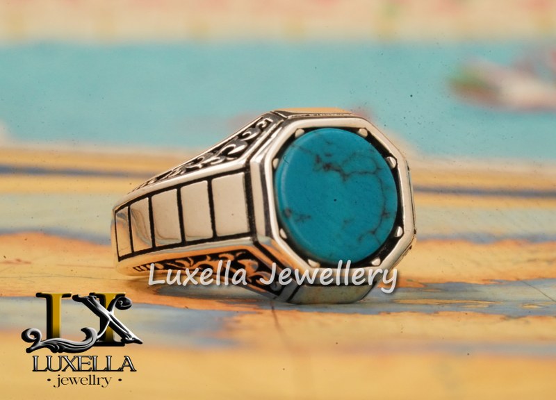 Sterling Silver Turquoise Men's Ring - Handcrafted Statement Jewelry for Men