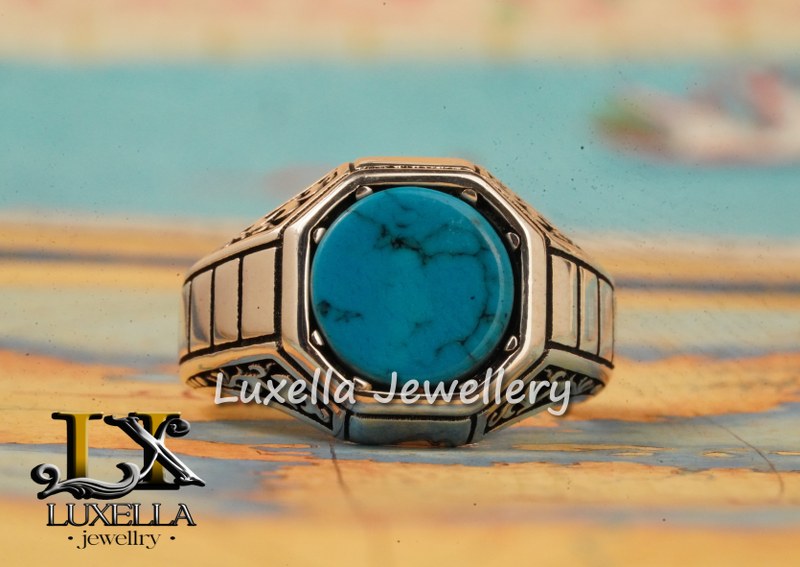 Sterling Silver Turquoise Men's Ring - Handcrafted Statement Jewelry for Men