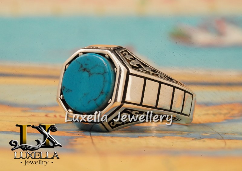 Sterling Silver Turquoise Men's Ring - Handcrafted Statement Jewelry for Men