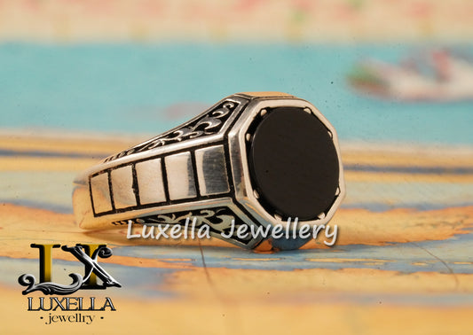 Sterling Silver 925 Onyx Men's Ring - Unique Handmade Men's Ring - Men's Onyx Ring