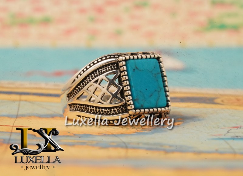 Sterling Silver Turquoise Men's Ring - Handcrafted Statement Jewelry for Men