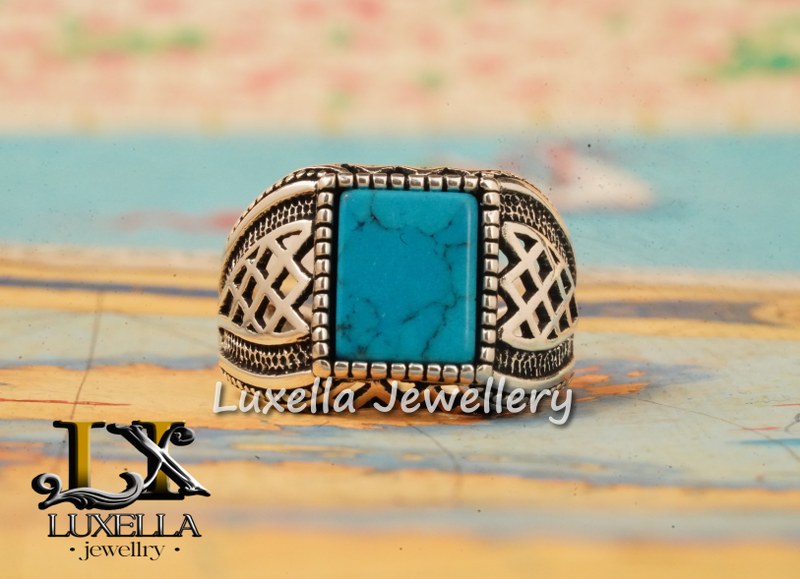 Sterling Silver Turquoise Men's Ring - Handcrafted Statement Jewelry for Men