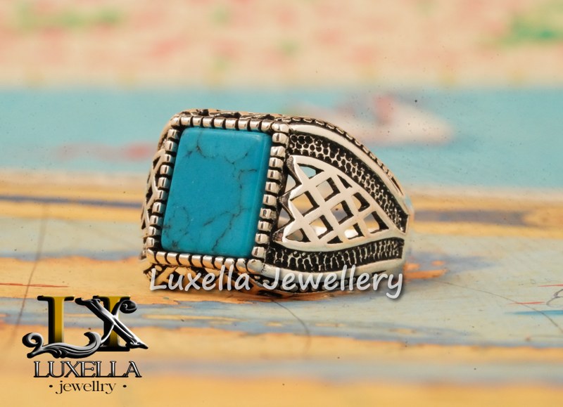 Sterling Silver Turquoise Men's Ring - Handcrafted Statement Jewelry for Men