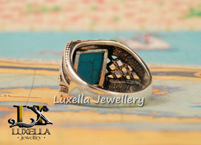 Sterling Silver Turquoise Men's Ring - Handcrafted Statement Jewelry for Men