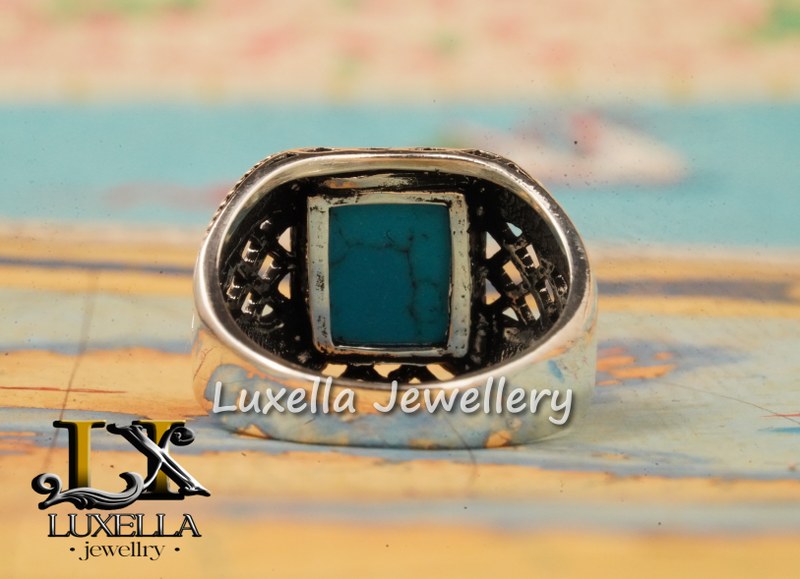 Sterling Silver Turquoise Men's Ring - Handcrafted Statement Jewelry for Men