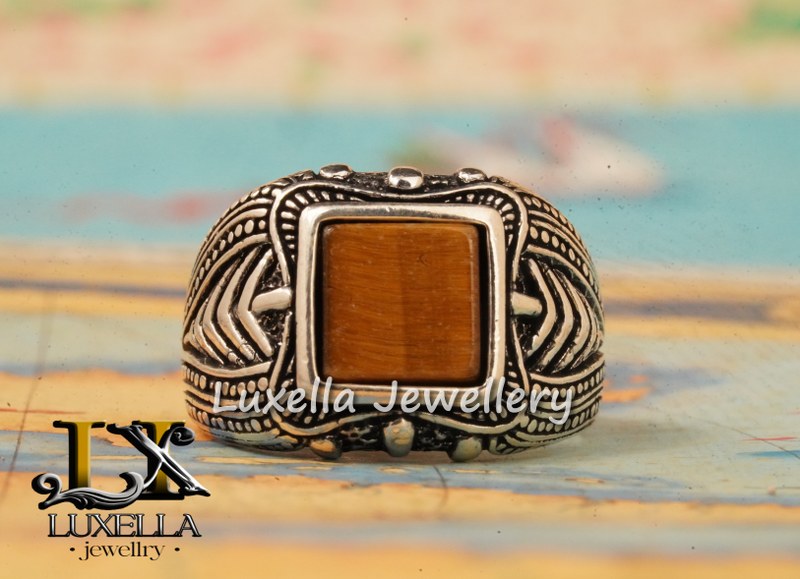 Sterling Silver Zircon  Tiger's Eye Men's Ring - Unique Jewelry for Men