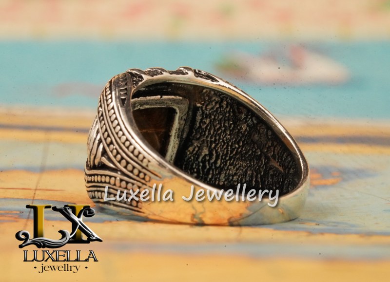 Sterling Silver Zircon  Tiger's Eye Men's Ring - Unique Jewelry for Men