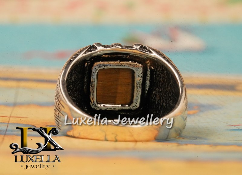 Sterling Silver Zircon  Tiger's Eye Men's Ring - Unique Jewelry for Men