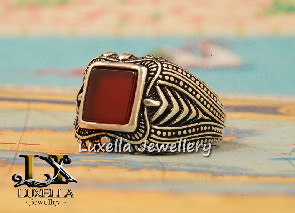 Sterling Silver Agate Men's Ring - Unique Handcrafted Jewelry for Men