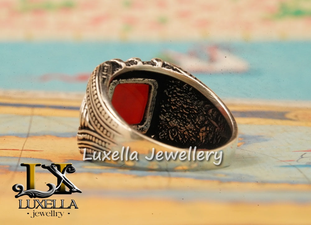 Sterling Silver Agate Men's Ring - Unique Handcrafted Jewelry for Men