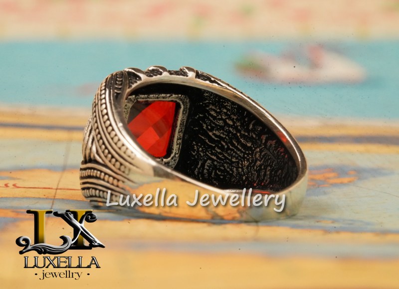 Sterling Silver Garnet Men's Ring - Handcrafted Jewelry for Bold Style