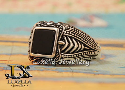 Sterling Silver 925 Onyx Men's Ring - Unique Handmade Men's Ring - Men's Onyx Ring