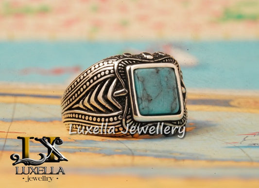 Sterling Silver Turquoise Men's Ring - Handcrafted Statement Jewelry for Men