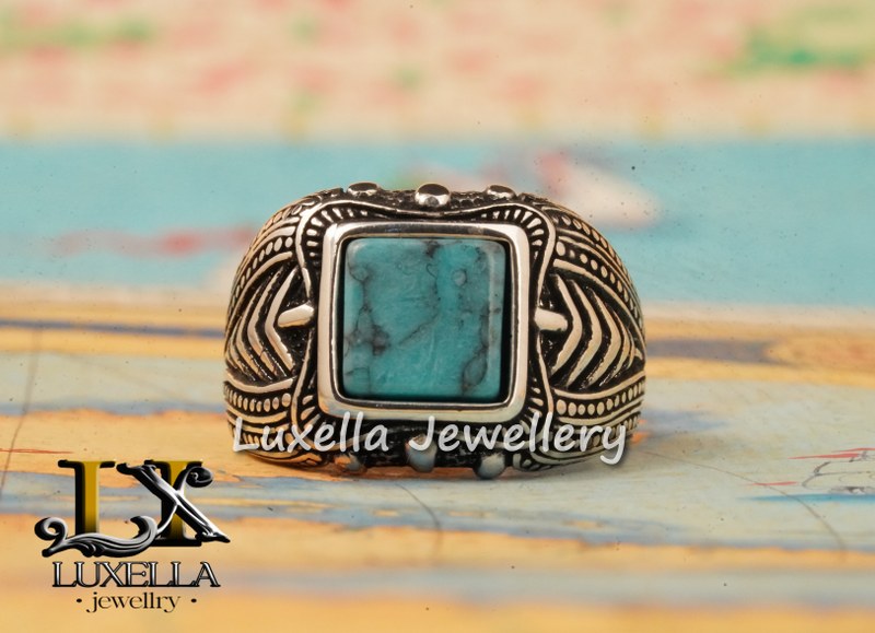 Sterling Silver Turquoise Men's Ring - Handcrafted Statement Jewelry for Men