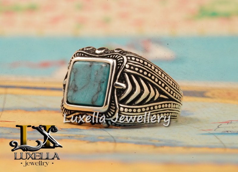 Sterling Silver Turquoise Men's Ring - Handcrafted Statement Jewelry for Men