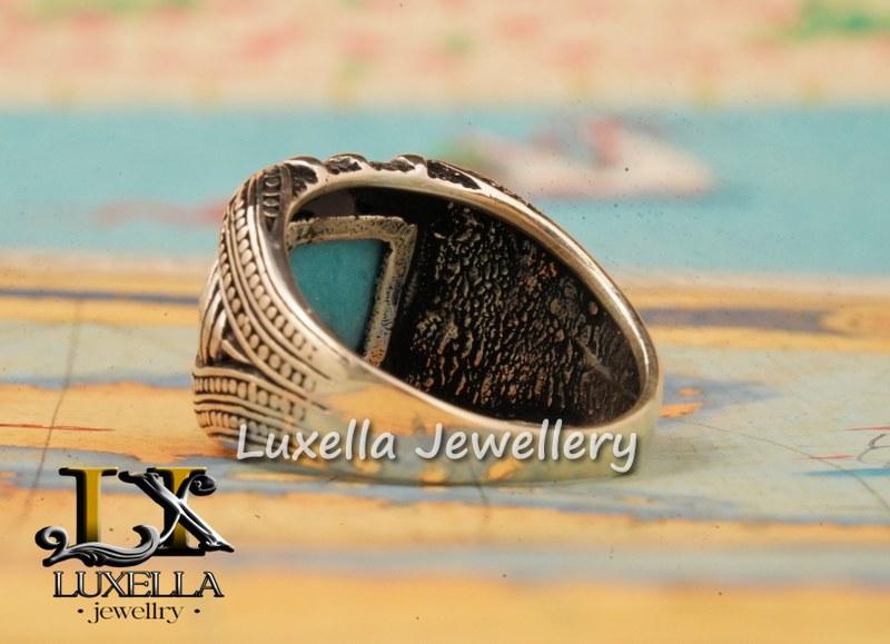 Sterling Silver Turquoise Men's Ring - Handcrafted Statement Jewelry for Men