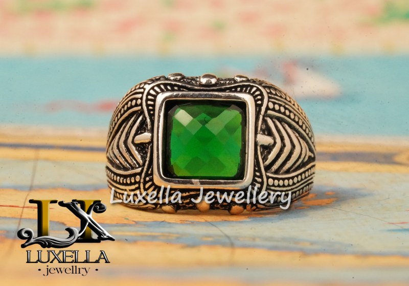 Sterling Silver Emerald Men's Ring - Unique Handcrafted Ring for Men