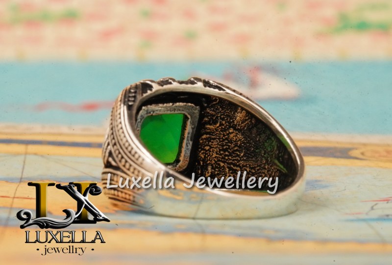 Sterling Silver Emerald Men's Ring - Unique Handcrafted Ring for Men