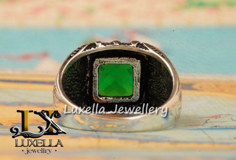 Sterling Silver Emerald Men's Ring - Unique Handcrafted Ring for Men