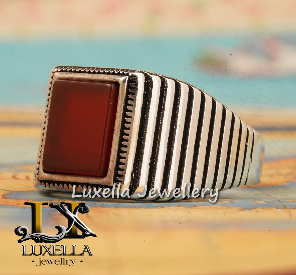 Sterling Silver Agate Men's Ring - Unique Handcrafted Jewelry for Men