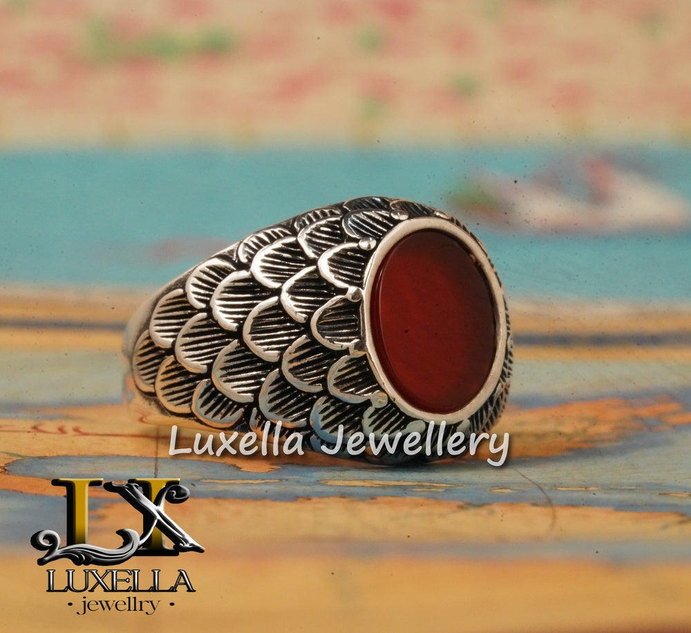 Sterling Silver Agate Men's Ring - Unique Handcrafted Jewelry for Men