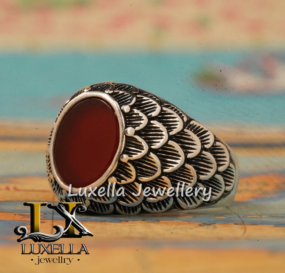 Sterling Silver Agate Men's Ring - Unique Handcrafted Jewelry for Men