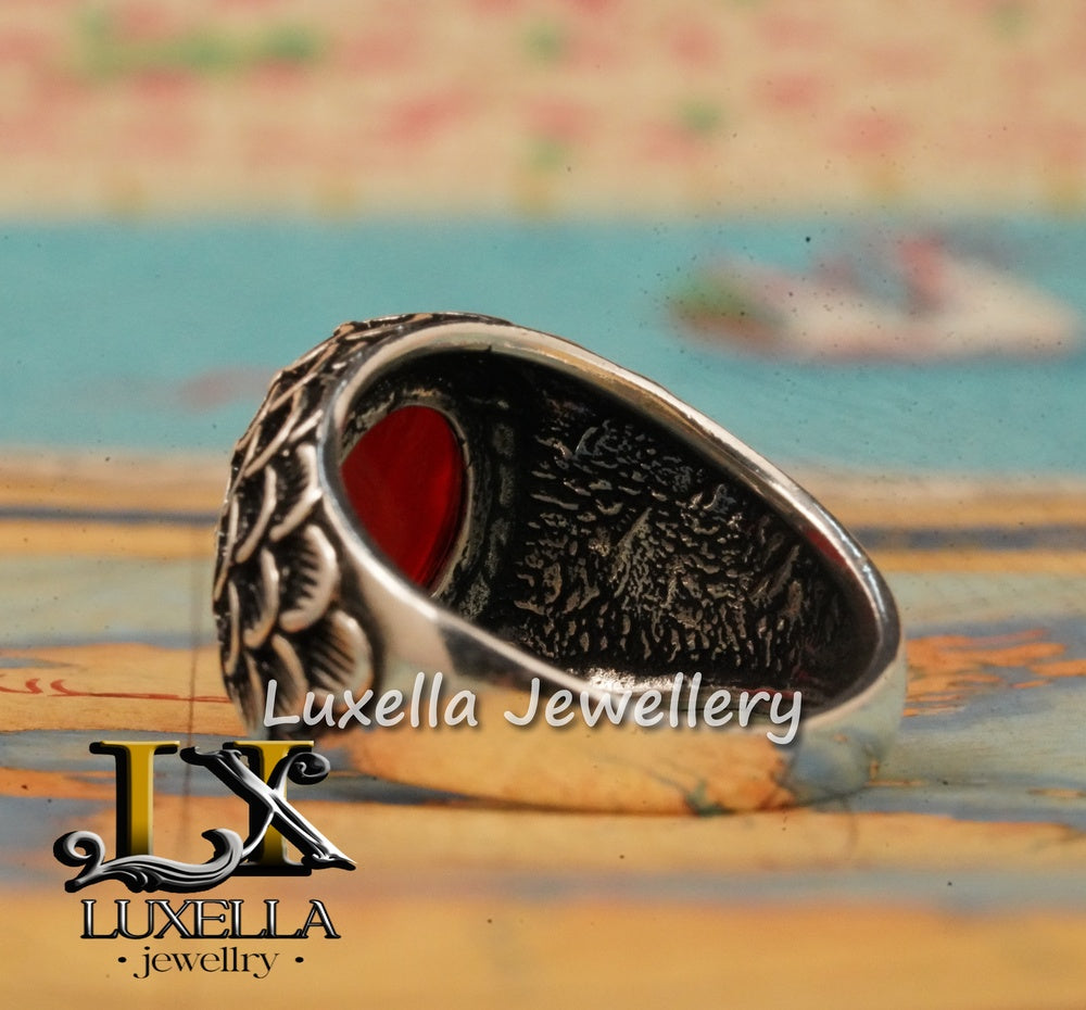 Sterling Silver Agate Men's Ring - Unique Handcrafted Jewelry for Men