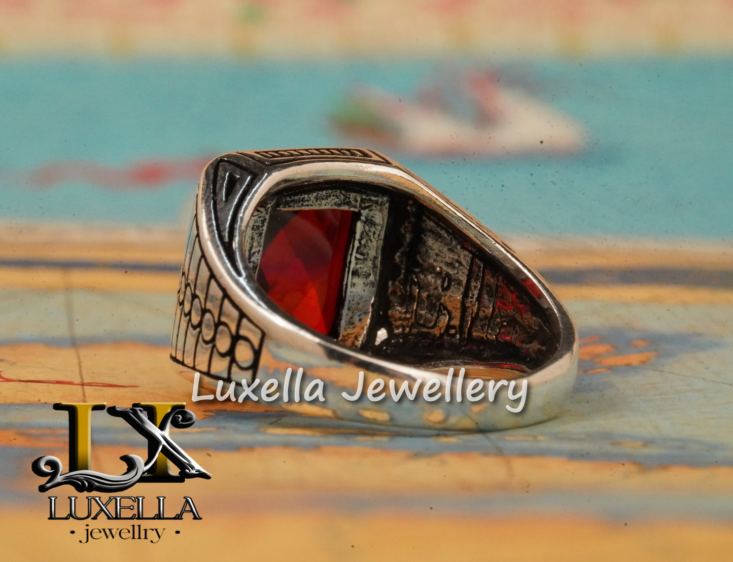 Sterling Silver Garnet Men's Ring - Handcrafted Jewelry for Bold Style