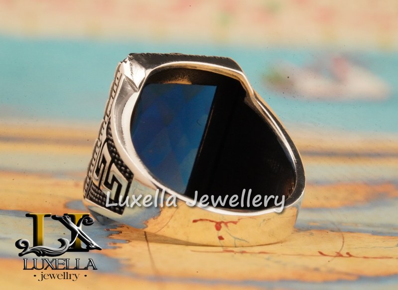 Sterling Silver Sapphire Men's Ring - Handcrafted Ring for Men