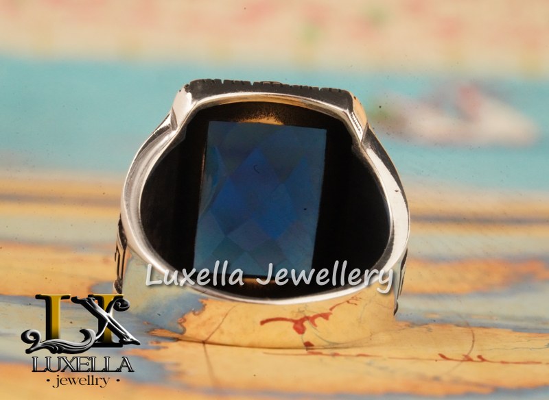 Sterling Silver Sapphire Men's Ring - Handcrafted Ring for Men