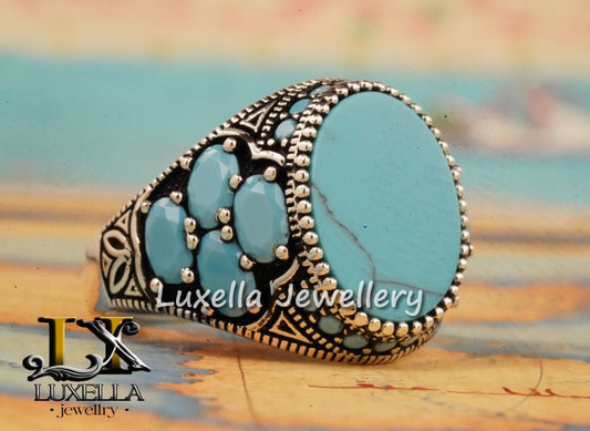 Sterling Silver Turquoise Men's Ring - Handcrafted Statement Jewelry for Men