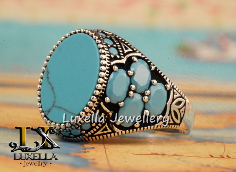 Sterling Silver Turquoise Men's Ring - Handcrafted Statement Jewelry for Men