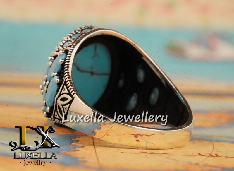 Sterling Silver Turquoise Men's Ring - Handcrafted Statement Jewelry for Men