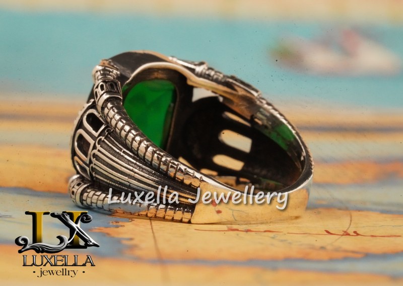 Sterling Silver Emerald Men's Ring - Unique Handcrafted Ring for Men