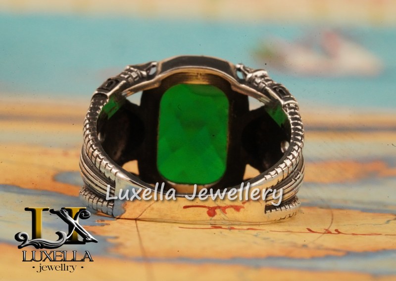 Sterling Silver Emerald Men's Ring - Unique Handcrafted Ring for Men