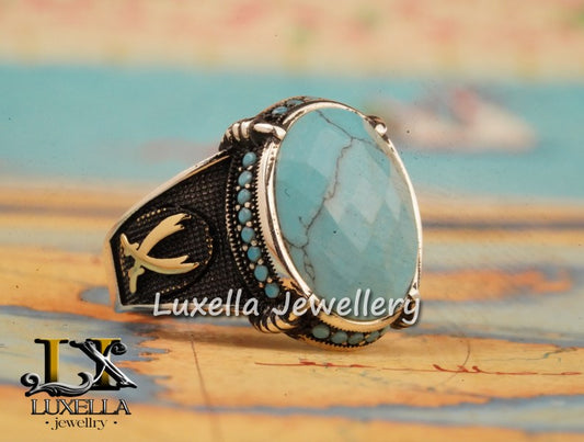 Sterling Silver Turquoise Men's Ring - Handcrafted Statement Jewelry for Men