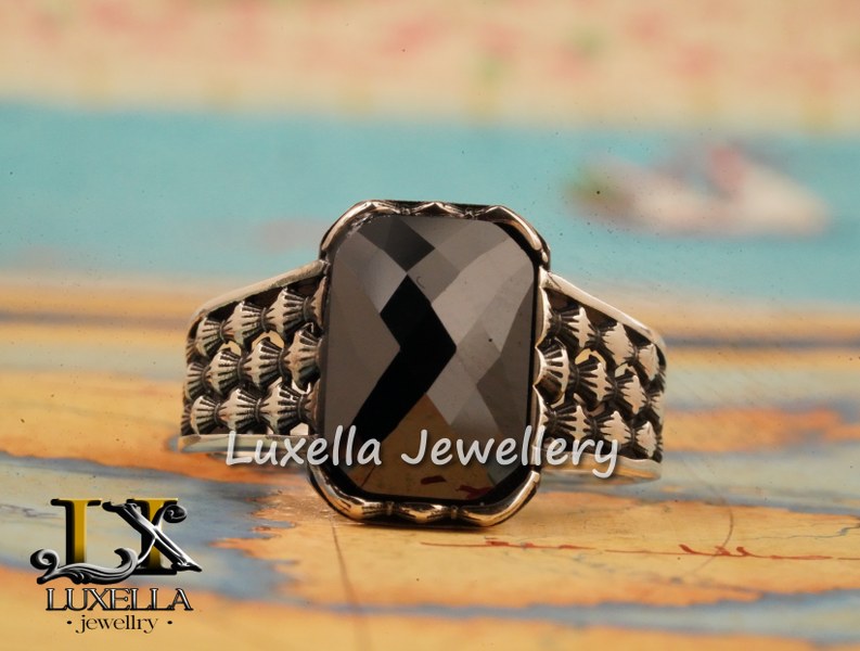 Sterling Silver Black Onyx Zircon Men's Ring - Unique Handmade Ring for Men