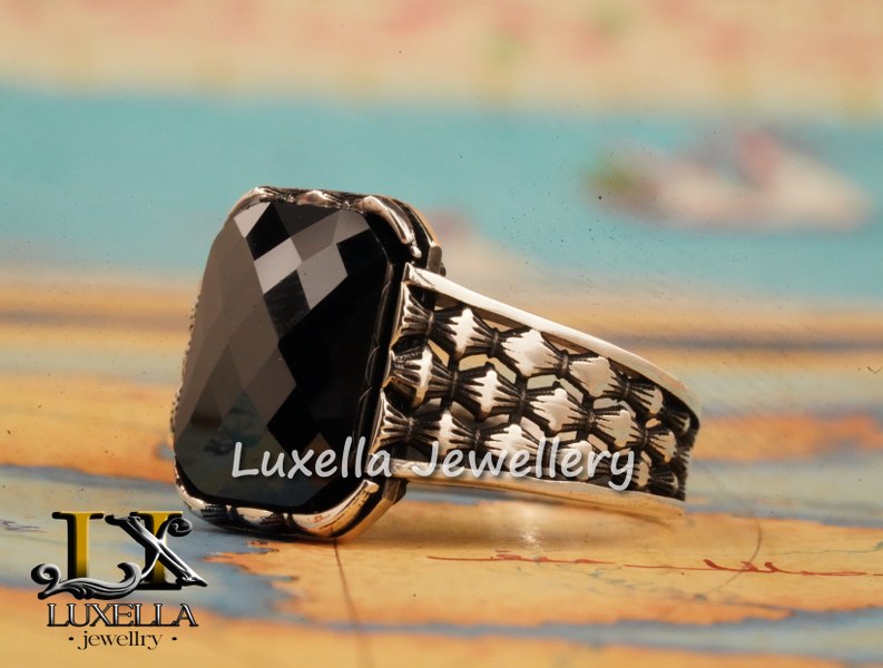 Sterling Silver Black Onyx Zircon Men's Ring - Unique Handmade Ring for Men