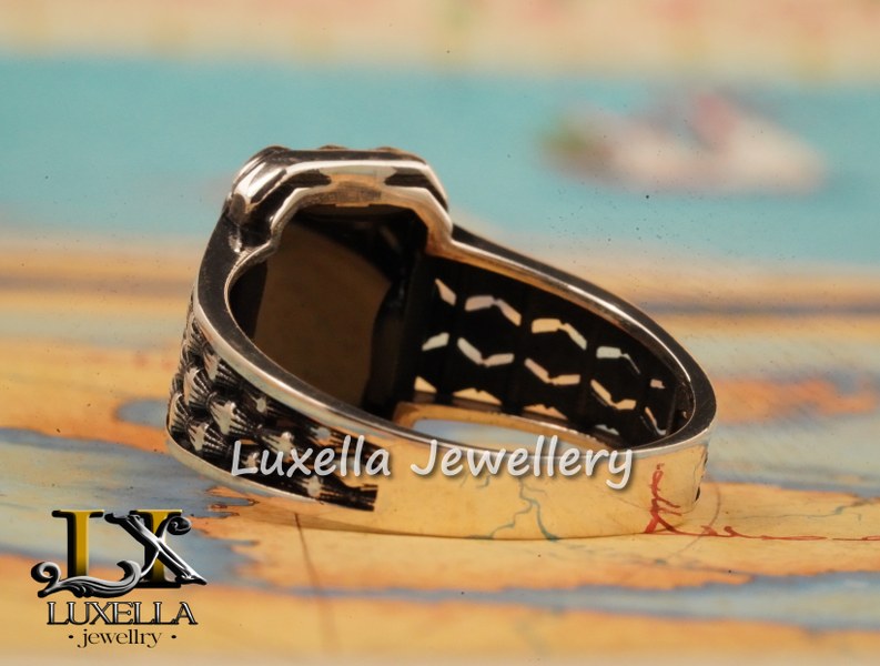 Sterling Silver Black Onyx Zircon Men's Ring - Unique Handmade Ring for Men