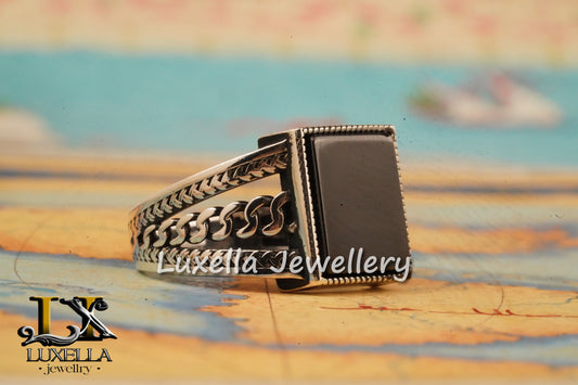 Sterling Silver 925 Onyx Men's Ring - Unique Handmade Men's Ring - Men's Onyx Ring