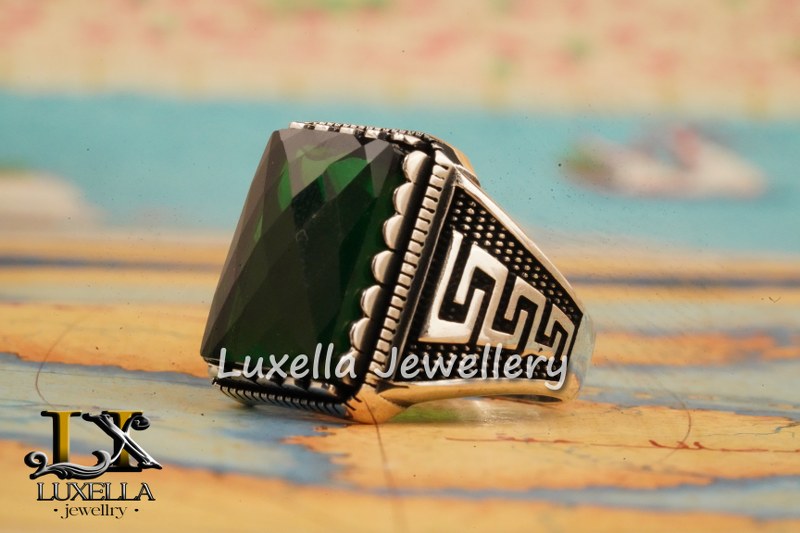 Sterling Silver Emerald Men's Ring - Unique Handcrafted Ring for Men