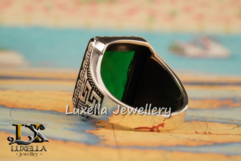 Sterling Silver Emerald Men's Ring - Unique Handcrafted Ring for Men