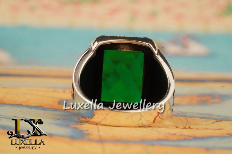 Sterling Silver Emerald Men's Ring - Unique Handcrafted Ring for Men