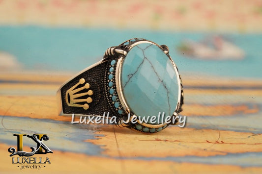 Sterling Silver Turquoise Men's Ring - Handcrafted Statement Jewelry for Men