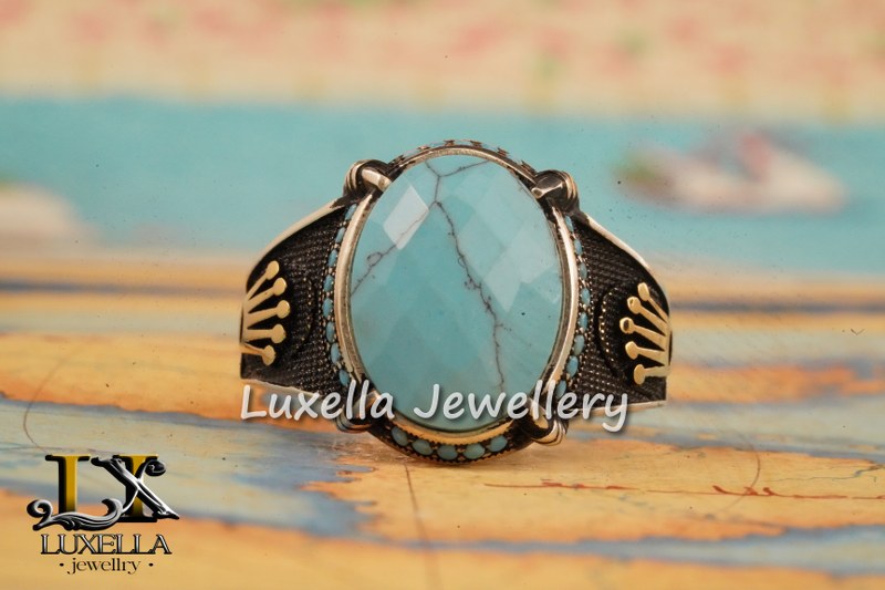 Sterling Silver Turquoise Men's Ring - Handcrafted Statement Jewelry for Men